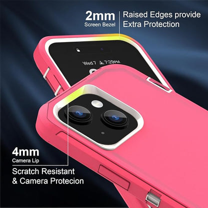 Sansunto for iPhone 16e Case, Protective Cover for 13, 14, 15, 16E 6.1", Heavy Duty Shockproof Drop Proof 3 in 1 Silicone Rubber Cover, Rugged Hybrid Durable Phone Cases for Women (Rose/White)