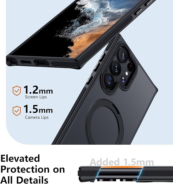 for Samsung Galaxy S22 Ultra Case, Magnetic Adjustable Ring Stand [Fit for Magsafe], [Military-Grade Shockproof Protection] Phone Case for S22 Ultra Case with Kickstand&Ring Holder (Black)
