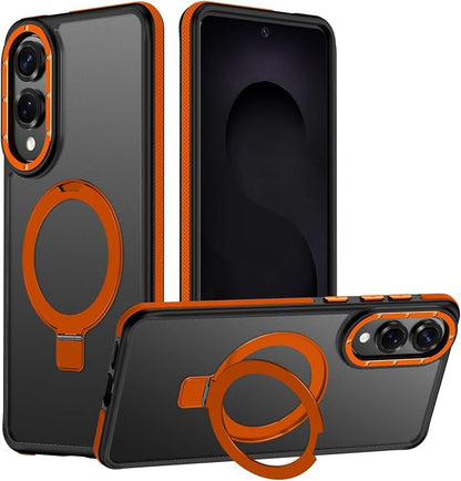 for Samsung Galaxy S25 Edge Case, Magnetic Adjustable Ring Stand [Fit for Magsafe], [Military-Grade Shockproof Protection] Phone Case with Kickstand&Ring Holder (Orange)