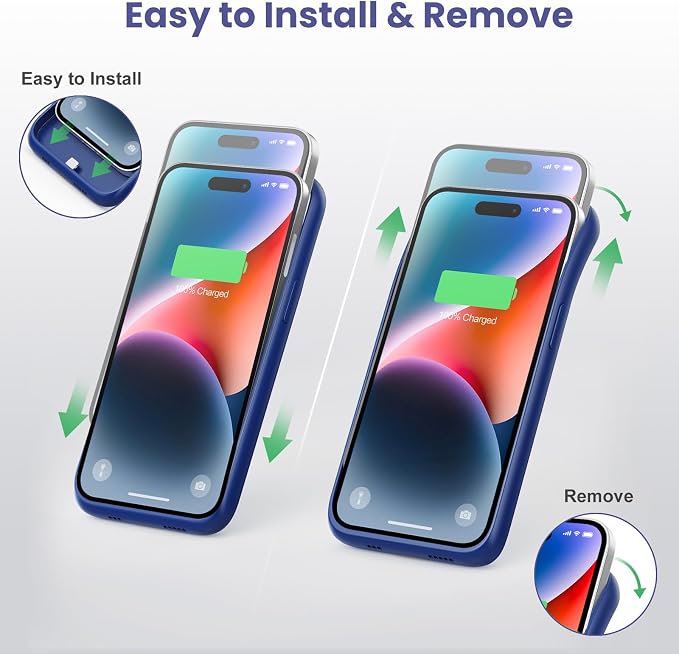 Battery Case for iPhone 14 Pro Max/14 Plus/13 Pro Max,[2025 Upgraded] 8600mAh Ultra-Slim Portable Extended Charger Case Cover for iPhone 13 Pro Max/14 Pro Max/14 Plus Charging Case (6.7 Inch)-Blue