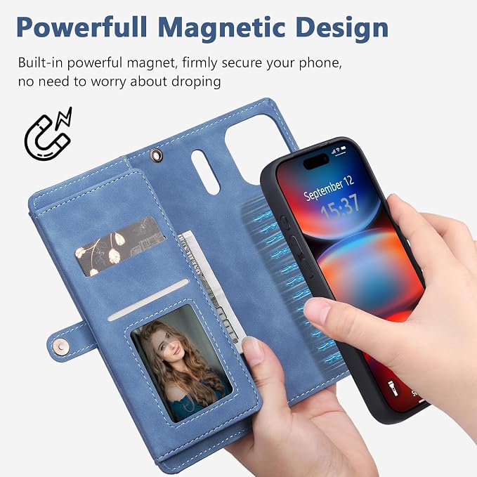 Wallet Case for iPhone 17 Pro Max with Card Holder/Crossbody Wallet/Strap,[RFID Blocking][Magnetic] PU Leather Phone Case for iPhone 17 Pro Max,6.9 in,Dream Sky Blue