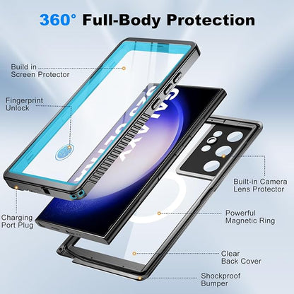 for Samsung Galaxy S23 Ultra Waterproof Case with Magsafe, Built-in Magnetic & Screen Protector, IP68 Certified Full Body Shockproof, for Water Sports Underwater Photography, 6.8" Blue