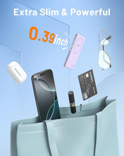 MagSafe Battery Pack 15W Fast Charging, Qi2 Certified Portable iPhone Charger, 0.39" Slim 5000mAh Magnetic Power Bank, PD20W USB C, Wireless Charger Only for iPhone 17/16/15/14/13/12 Series