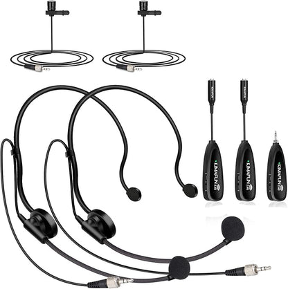 KIMAFUN Wireless Microphone System for 2 People, 2.4G Dual Wireless Headset and Lavalier Lapel Mics Ideal for Smartphone, iPhone, Laptop, Camera, Speaker, PA, Conference, Vlog, Recording