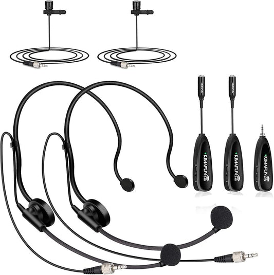KIMAFUN Wireless Microphone System for 2 People, 2.4G Dual Wireless Headset and Lavalier Lapel Mics Ideal for Smartphone, iPhone, Laptop, Camera, Speaker, PA, Conference, Vlog, Recording