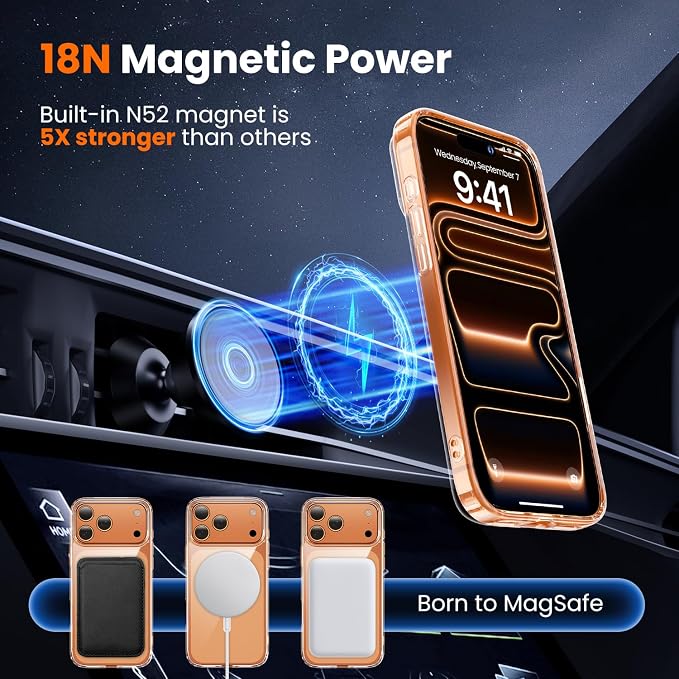 3 in 1 for iPhone 17 Pro Case Clear,Fits MagSafe, Not Yellowing, Screen Protector*1 Camera Lens Protector*1, Military-Grade Protection for Phone Cover 6.3 inch
