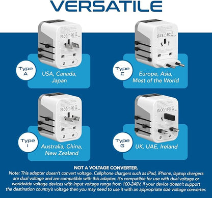 Ceptics Universal Travel Adapter for EU, UK, China, UAE, AU – International Power Adapter with Dual USB-C & USB-A – Ideal for Phone, Tablet & Smartwatch Chargers - Type A, C, G, I Plug Outputs | Universal Travel Adapter, Type A, C, G & I Plugs, Works i...