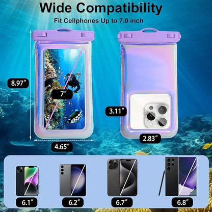 MOLOSLEEVE 1 Pack Waterproof Phone Pouch [Floatable], Waterproof Phone Case for iPhone 17/16 Pro Max/15 Pro/14/13, IP68 Cellphone Dry Bag Beach Cruise Ship Essentials,Travel Essentials, Iridescent-7″