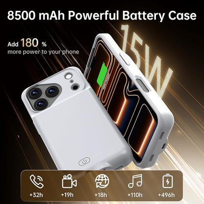 GIN FOXI Battery Case for iPhone 17 Pro Max, Charging Case Charger 8500mAh Ultra-Slim Lightweight Powerful Battery Pack 15W Fast Rechargeable Anti-Fall TPU Juice Box for 17 Pro Max (6.9") Grey