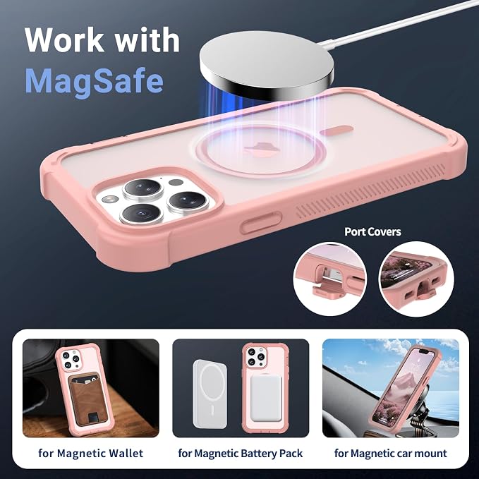 jaroco Magnetic for iPhone 13 Pro Max Case, [Compatible with MagSafe][Military Grade Drop Protection][Heavy Duty Protection][Non-Slip][Shockproof] 2-Layer Durable Bumper Phone Case 6.7''-Pink