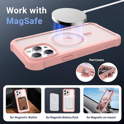jaroco Magnetic for iPhone 13 Pro Max Case, [Compatible with MagSafe][Military Grade Drop Protection][Heavy Duty Protection][Non-Slip][Shockproof] 2-Layer Durable Bumper Phone Case 6.7''-Pink