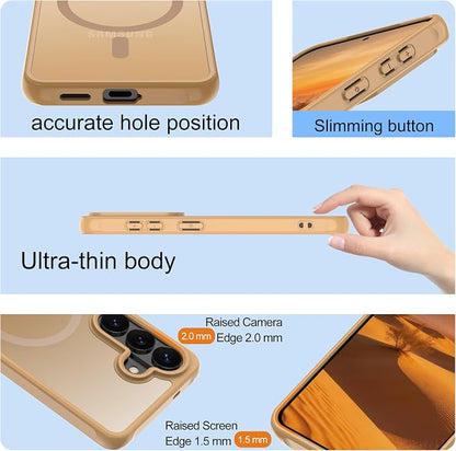 for Galaxy S26 Plus Phone Case: Compatible for Samsung S26 Plus Case [magsafe Fit] with 2PC HD Screen Protector,Frosted Translucent Soft-Touch Skin & Military-Grade Protection for S 26 Plus,Gold