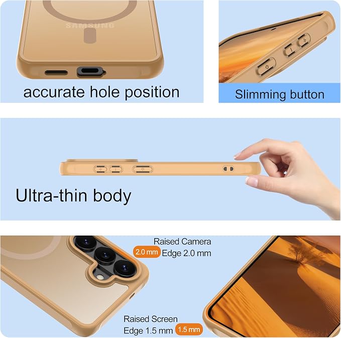 for Galaxy S26 Phone Case: Compatible for Samsung S26 Case [magsafe Fit] with 2PC HD Screen Protector,Frosted Translucent Soft-Touch Skin & Military-Grade Protection for S 26,Gold