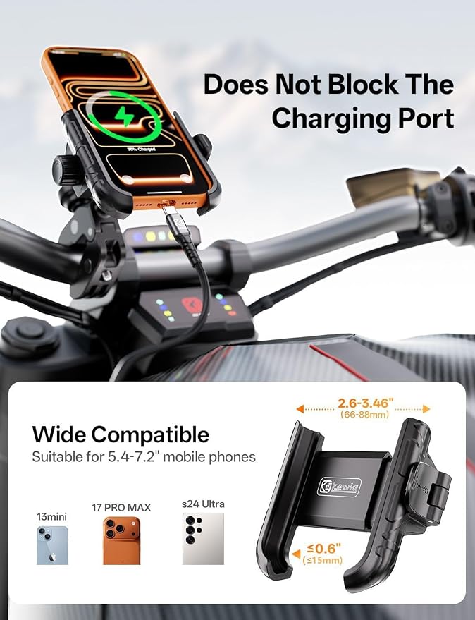 Kewig Bike Phone Holder - [Camera Friendly] [1-Second Lock & Release] Bike Cell Phone Mount Clamp, Motorcycle Bicycle Scooters Handlebar Cell Phone Mount Clip Fits 5.4-7.2" Smartphones