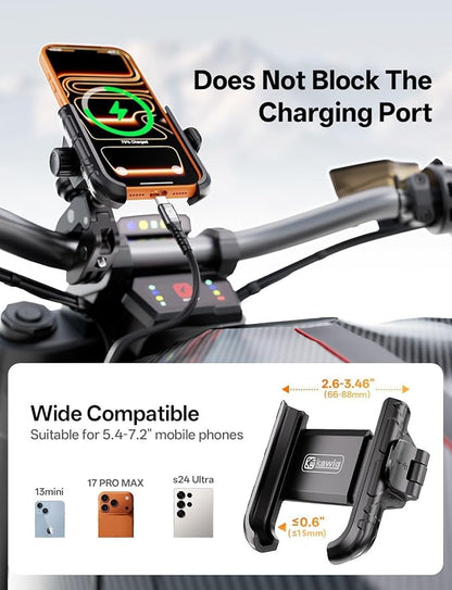 Kewig Bike Phone Holder - [Camera Friendly] [1-Second Lock & Release] Bike Cell Phone Mount Clamp, Motorcycle Bicycle Scooters Handlebar Cell Phone Mount Clip Fits 5.4-7.2" Smartphones