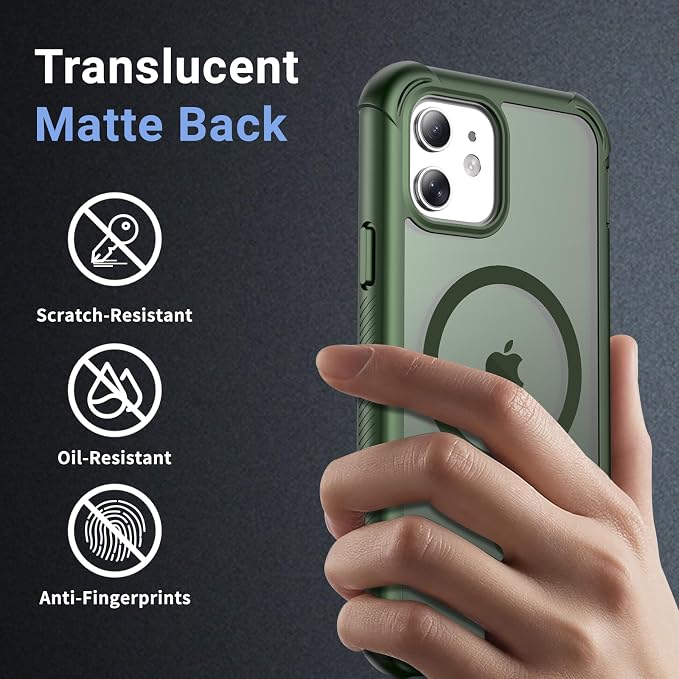 jaroco Magnetic for iPhone 12/12 Pro Case, [Compatible with MagSafe][Military Grade Drop Protection][Heavy Duty Protection][Non-Slip][Shockproof] 2-Layer Durable Bumper Phone Case 6.1''-Army Green