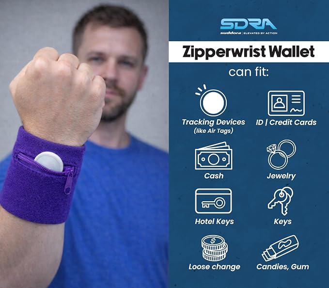 Suddora Zipper Wrist Pouch - Sweatband/Wristband Wallet for Keys, ID, Cards, Cash
