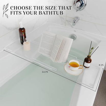 34" Classic-Clear Bathtub Tray Caddy Tub Shelf, Spa Board Luxury Bathroom Bath tub Table, Waterproof Acrylic Tub Caddy Fits Across Bathtub, Book Rack, iPad, Easy To Clean (34")