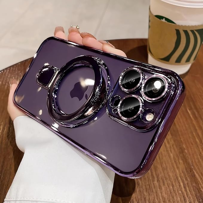 LXK Magnetic Stand for iPhone 14 Pro Max Case Compatible with MagSafe, Military-Grade Protection, with Camera Protector, Clear Scratch-Resistant Back Case for iPhone 14 ProMax 6.7 inch (Purple) | Magnetic Stand, Clear, Scratch-Resistant