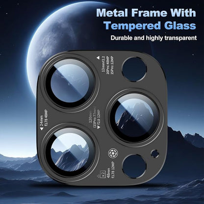 [2 PACK for iPhone 14/15/16 Pro & Pro Max Camera Lens Protector with parameters printing,Tempered Glass Camera Cover Screen - Black