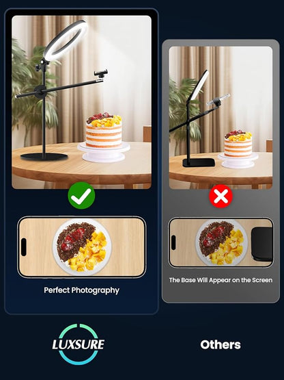 Selfie Ring Light with Stand and Phone Holder,Overhead Phone Mount with 10.5" Ring Lights,Desk Circle Lingt with Tripod Adjustable Shooting Arm for Video Recording,YouTube,TikTok,Live Streaming