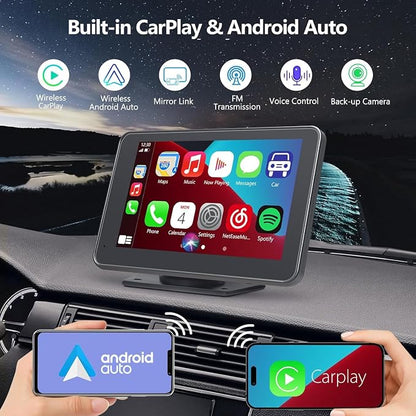 Carplay Screen for Car with Apple CarPlay/Android Auto, 7" Wireless Car Stereo, Portable Touchscreen Car Radio with Bluetooth, Backup Camera, GPS Navigation, Mirror Link,Multimedia Player All Vehicles