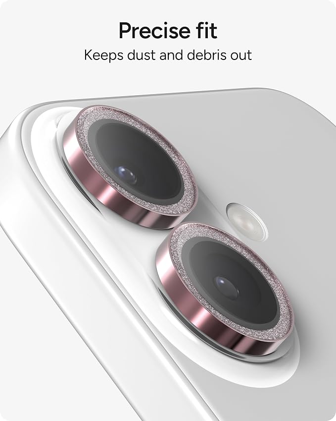 ZAGG iPhone Camera Lens Protector for iPhone 17/16/ 16 Plus - Pink Glitter, Camera Ring, Maximum Impact & Scratch Protection, Anti-Reflective Technology, Smudge-Resistant, Precise Fit, Glass Elite