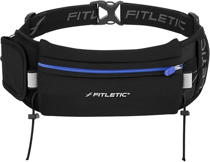 Fitletic - Ultimate II Running Pouch with Gels, Runners Pouch, Running Waist Belt with Gel Loops, Exterior Pocket, Inner Pocket, and Integrated Bib Toggles, Running Accessories