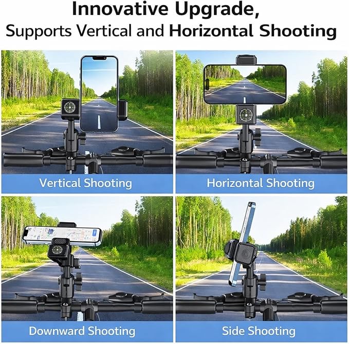 Temvue Bike Phone Mount with Compass, 1080° Rotation, Universal Handlebar Phone Holder, Shockproof and Secure Motorcycle Phone Mount, Compatible with All Smartphones.