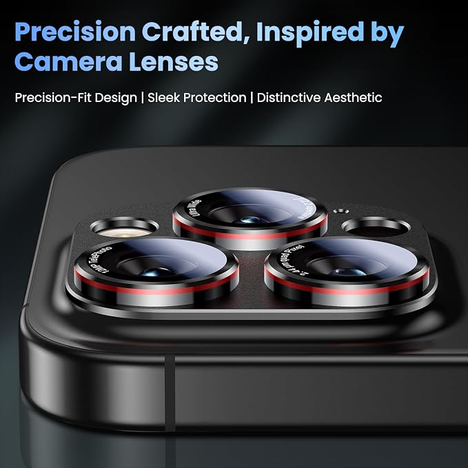 Uyiton Professional Camera Style for iPhone 16 Pro Max/16 Pro/14 Pro Max/14 Pro Camera Lens Protector - [Unique Typography + Phone Lens Red Circle Design] Metal Tempered Glass Camera Cover, Black+Red