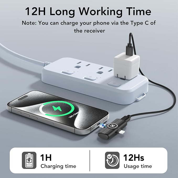 Mini Wireless Lavalier Microphone for iPhone, iPad, Android Phone - Noise Reduction Lapel USB C Bluetooth Mic for Recording, Clip on Omni Lav Mic for Video Recording, Tiktok, YouTube, Vlog