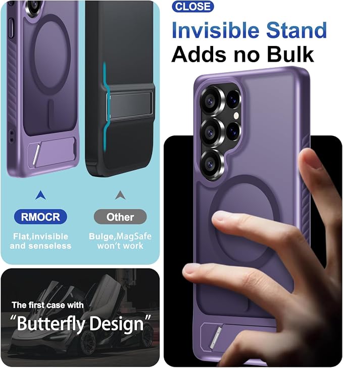 for Samsung Galaxy S25 Ultra Case with Screen Protector+Lanyard Wrist Strap,Magnetic Translucent Matte Rugged Slim Phone Cover Built in Invisible Kickstand [Fit for MagSafe],2025 Purple