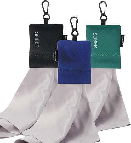 SEIBER Eyeglass Cleaning Microfiber Cloth,7 x 7 inch Glasses Cloth for Sunglasses,Laptops, Cameras,Screen- with Neoprene Pouch,Self-Closing Bottom(3PCS,BKBlueGRN)