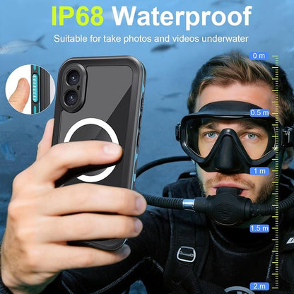 Beasyjoy for iPhone 17 Case Waterproof, Built-in Screen Protector & Full Body Protection, Heavy Duty Rugged Military Shockproof Dustproof Case for Outdoor, Compatible with MagSafe, 6.3 inch Blue