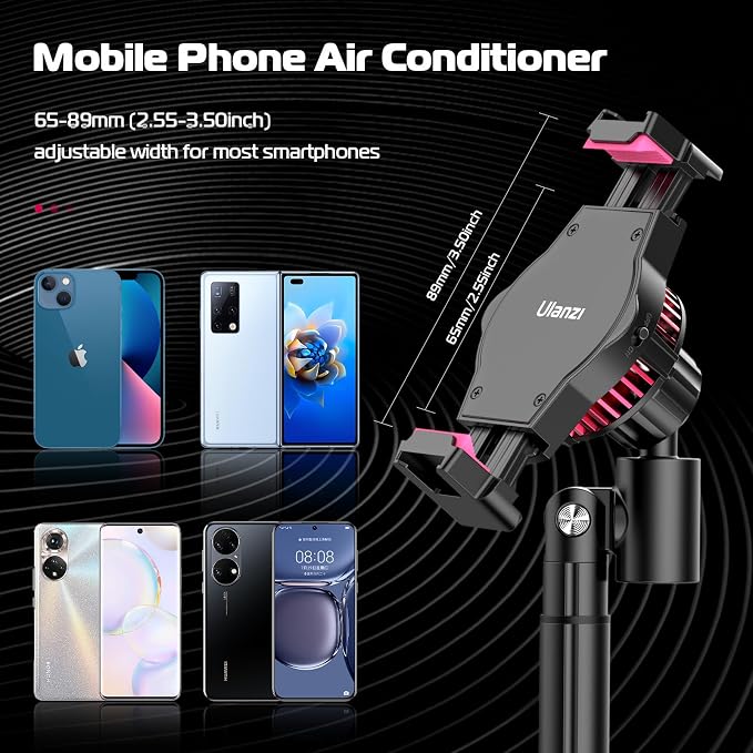 ULANZI SK-06 Cell Phone Stand with Phone Cooler, Desktop Phone Live Streaming Solution with Phone Cooling Fan, Height Adjustable Phone Cooler Stand Compatible with All Mobile Phones, iPhone & Android