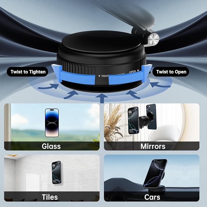 Shower Phone Holder, Reusable Vacuum Suction Cup Phone Mount for Magsafe, Magnetic Wall Mount for Shower Mirror Window Bathroom Car for Magsafe Phone Holder Compatible with iPhone 17 16 15 14 13 12