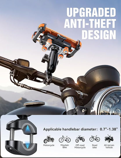 JOYROOM Motorcycle Phone Mount Holder - [Dual Vibration Dampener] 150mph Anti-Shock Phone Holder for Motorcycle [Metal Adjustment Arm] Bicycle Bike Phone Holder Mount for 4.7-7" Cell Phones, Orange