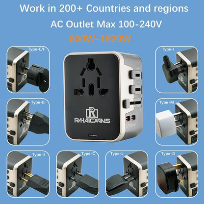 Worldwide 35W Travel Adapter Fast Charger 4-in-1 International Wall Plug with 2 USB-A & 2 USB-C Ports, All-in-One AC Outlet for US, UK, EU, AUS, Asia