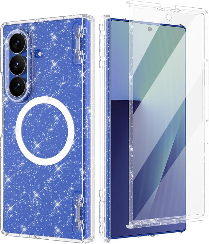 Btscase for Samsung Galaxy Z Fold 7 Case,Built in Front Screen Protector,Gold Glitter Marble Pattern Hard PC Slim Shockproof Full Body Drop Protective Case for Galaxy Z Fold 7 5G, Glitter