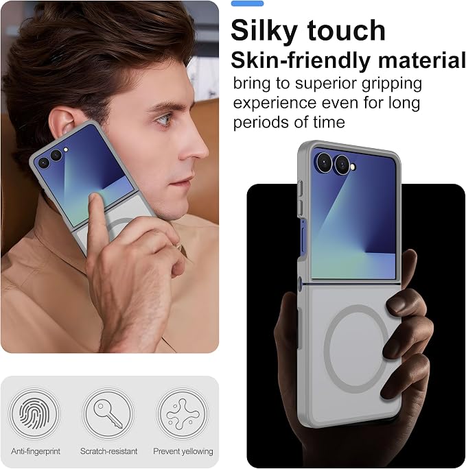 Pilaru for Samsung Galaxy Z Flip 7 case [Compatible with Magsafe] Translucent Matte Magnetic Phone Case,Slim Thin Duty Shockproof Protection Cover with 2pc HD Screen Protector-Gray