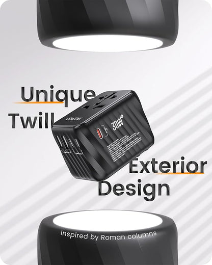 LENCENT Universal Travel Power Adapter, 30W International Wall Charger | with USB C Fast Charging, Worldwide Plug Adaptor Travel Essentials for US to EU UK Ireland Australia Type C/G/A/I Black