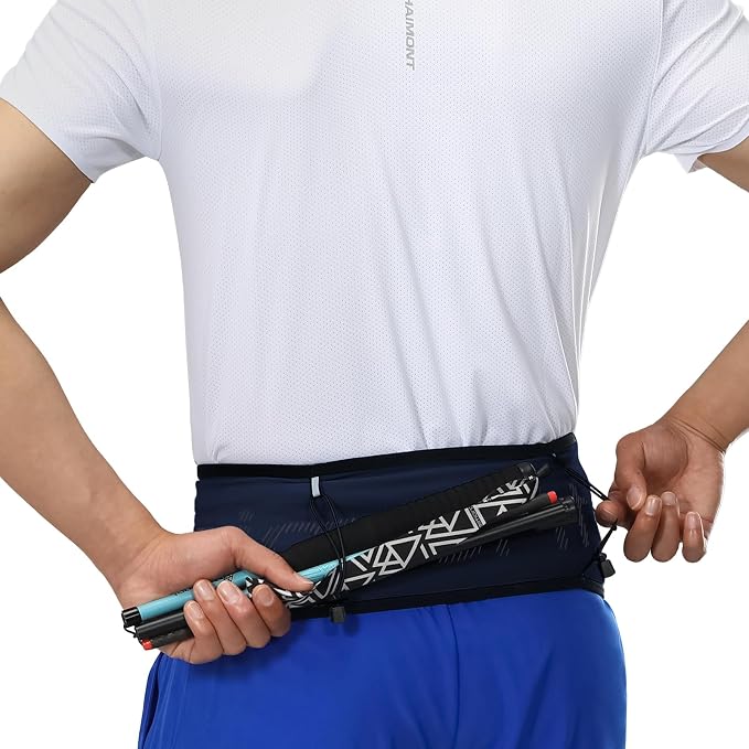 Haimont Running Belt for Men Women with Hydration Bottle Pockets Phone Holder Trail Running Fanny Pack for Walking Hiking Jogging Exercise, Dark Blue, L
