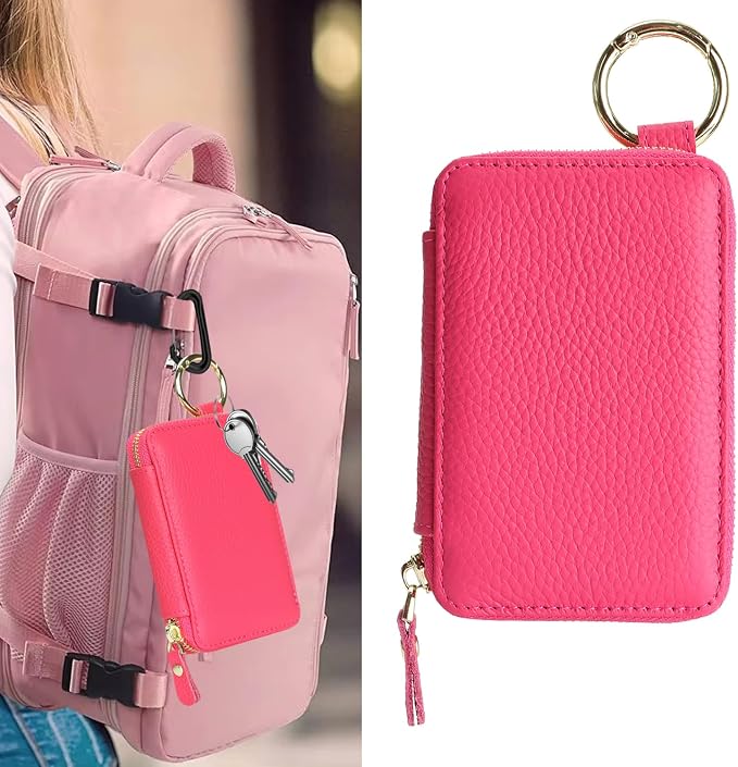Cavor Compatible with MagSafe Wallet Genuine Leather Cash Wallets for Women, Magnetic Phone Wallet for iPhone 17 Pro Max/16/15/14/13/12, id Credit Card Holder with Mag safe Keychain-Rose red