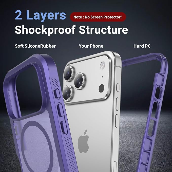 jaroco Magnetic for iPhone 17 Pro Case, [Compatible with MagSafe][Military Grade Drop Protection][Heavy Duty Protection][Non-Slip][Shockproof] 2-Layer Durable Bumper Phone Casee 6.3''-Dark Purple