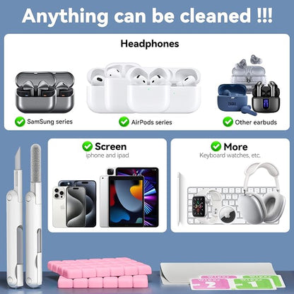 for Airpods Cleaner Kit,Bluetooth Earbuds 3 in 1 Multi-Function Cleaning Pen and Cleaning Putty,for Airpods Pro Phone Charging Port,Earbuds,Headphone, iPod,Case,iPhone,ipad,Laptop (Pink)
