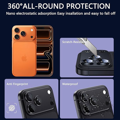 2 Pack Camera Lens Protector for iPhone 17 Pro,Metal AR Tempered Glass Rear Camera Screen Cover,Anti-Scratch,Strong Adsorption,Case Friendly, Easy to Install-Orange