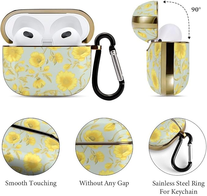 Yellow Flower 3 Case Cover and Keychain,Wireless Charging Compatible with 3rd Generation Case Portable Shockproof Protective Cover for Women Men