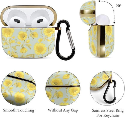 Yellow Flower 3 Case Cover and Keychain,Wireless Charging Compatible with 3rd Generation Case Portable Shockproof Protective Cover for Women Men