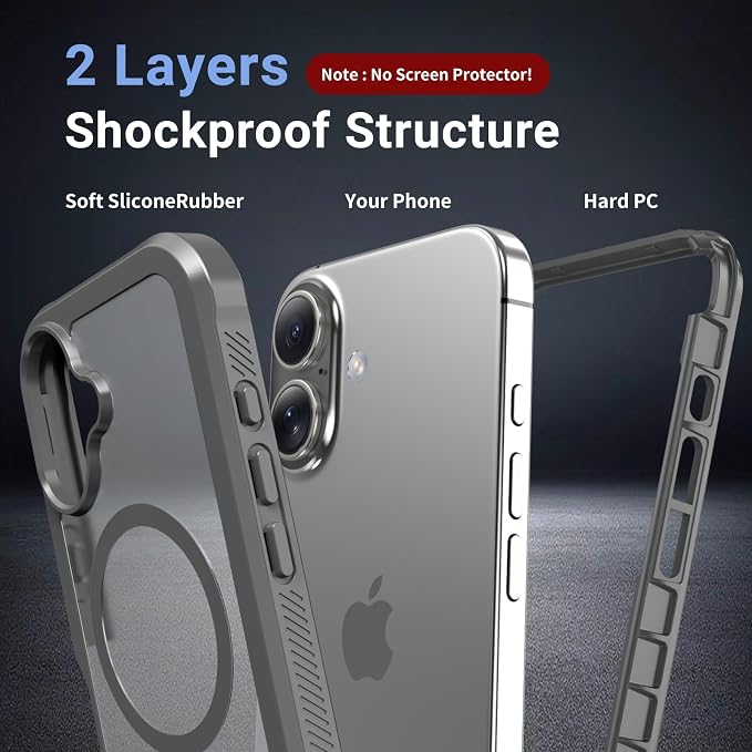 jaroco Magnetic for iPhone 17 Case, [Compatible with MagSafe][Military Grade Drop Protection][Heavy Duty Protection][Non-Slip][Shockproof] 2-Layer Durable Bumper Phone Case 6.3''-Gray