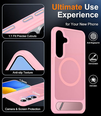 Magnetic for Samsung Galaxy S25 Case, [Innovate Stand][Military Grade Drop Protection][Non Slip][Translucent Matte] Shockproof Phone Case for Galaxy S25 6.2" 2025 -Pink
